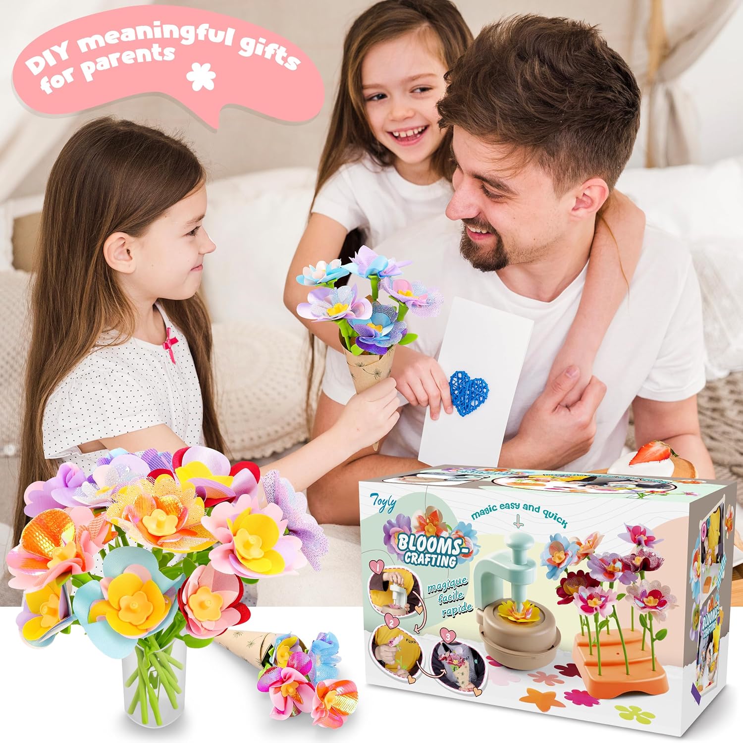 DIY Fabric Flower Bouquet Craft Kit, Educational Toy Gift Girls Toddlers 4+