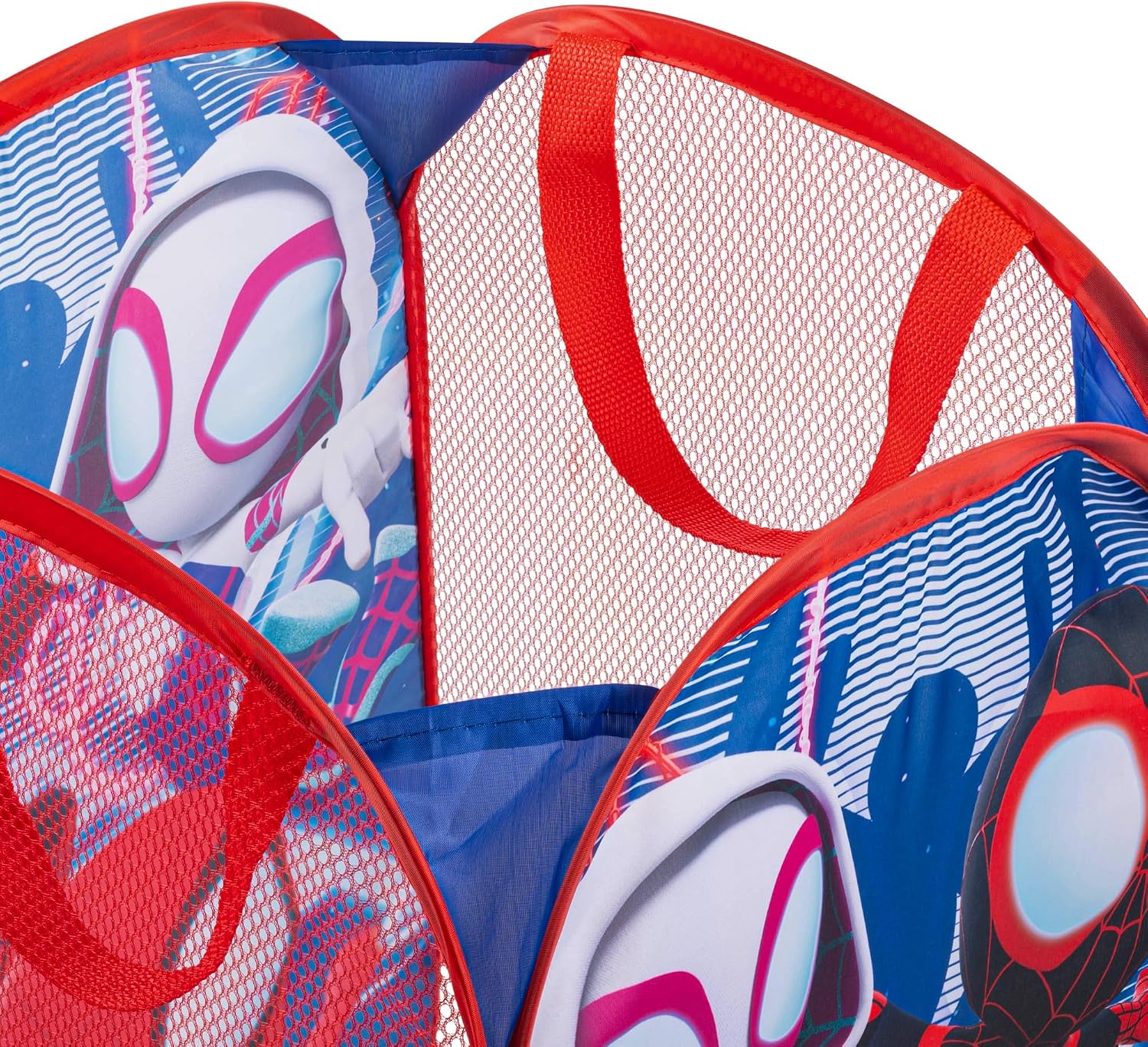 Jay Franco Marvel Spidey & His Amazing Friends Pop Up Hamper - Ghost Spider and Miles Morales Mesh Laundry Basket/Bag with Durable Handles - Storage for Clothes and Toys