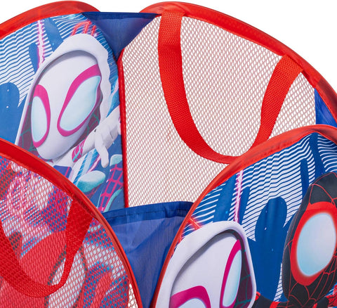 Jay Franco Marvel Spidey & His Amazing Friends Pop Up Hamper - Ghost Spider and Miles Morales Mesh Laundry Basket/Bag with Durable Handles - Storage for Clothes and Toys