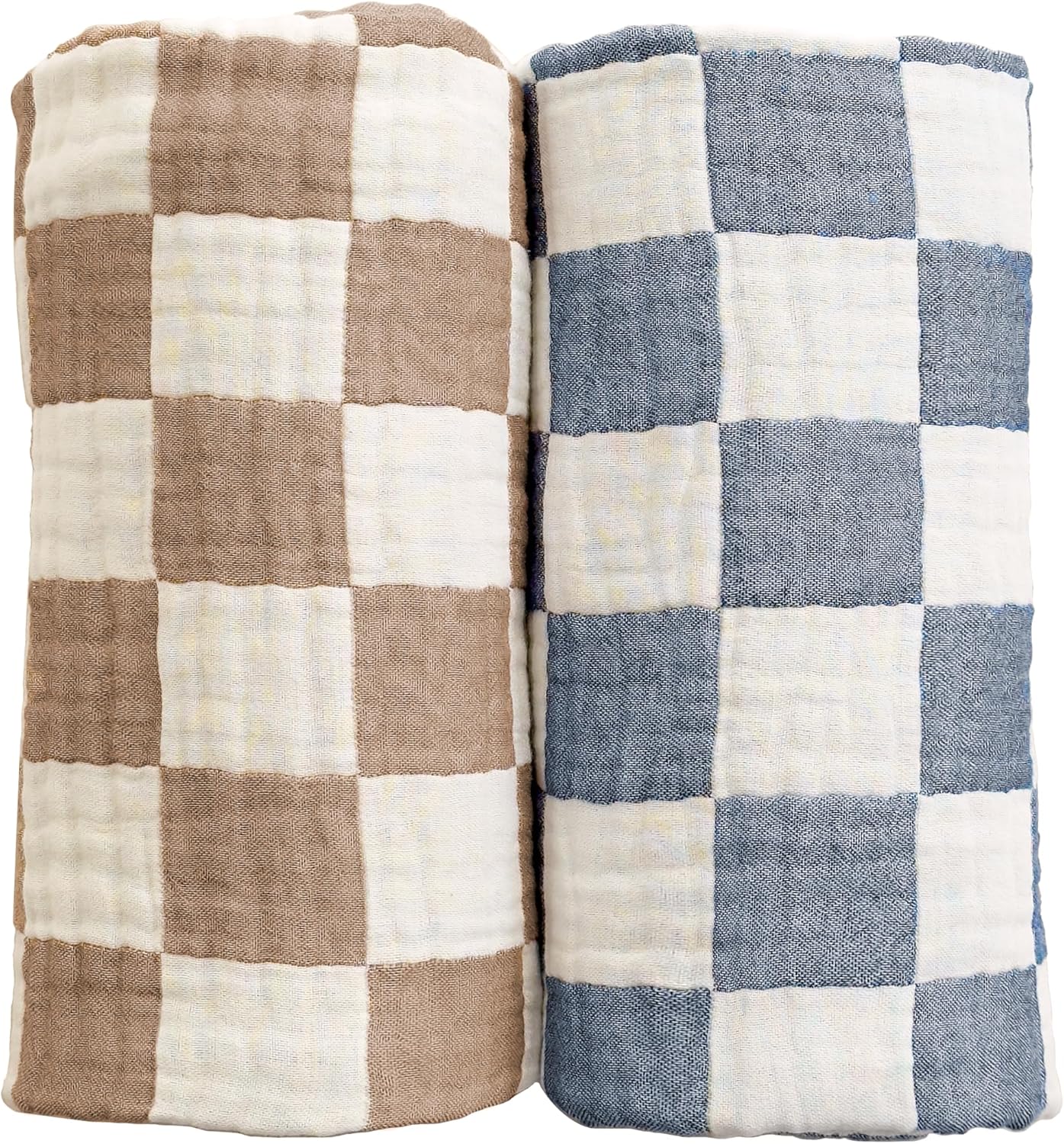 Ultra Soft Checkered Muslin Baby Blanket 2 Pack Cotton Swaddle Blanket 43"