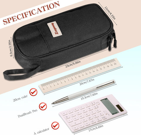 Zzrywuty Pen Case with Zipper Pencil Pouch for Office Travel Portable Large Pencil Case Pouch for Teen Girls & Boys,Black