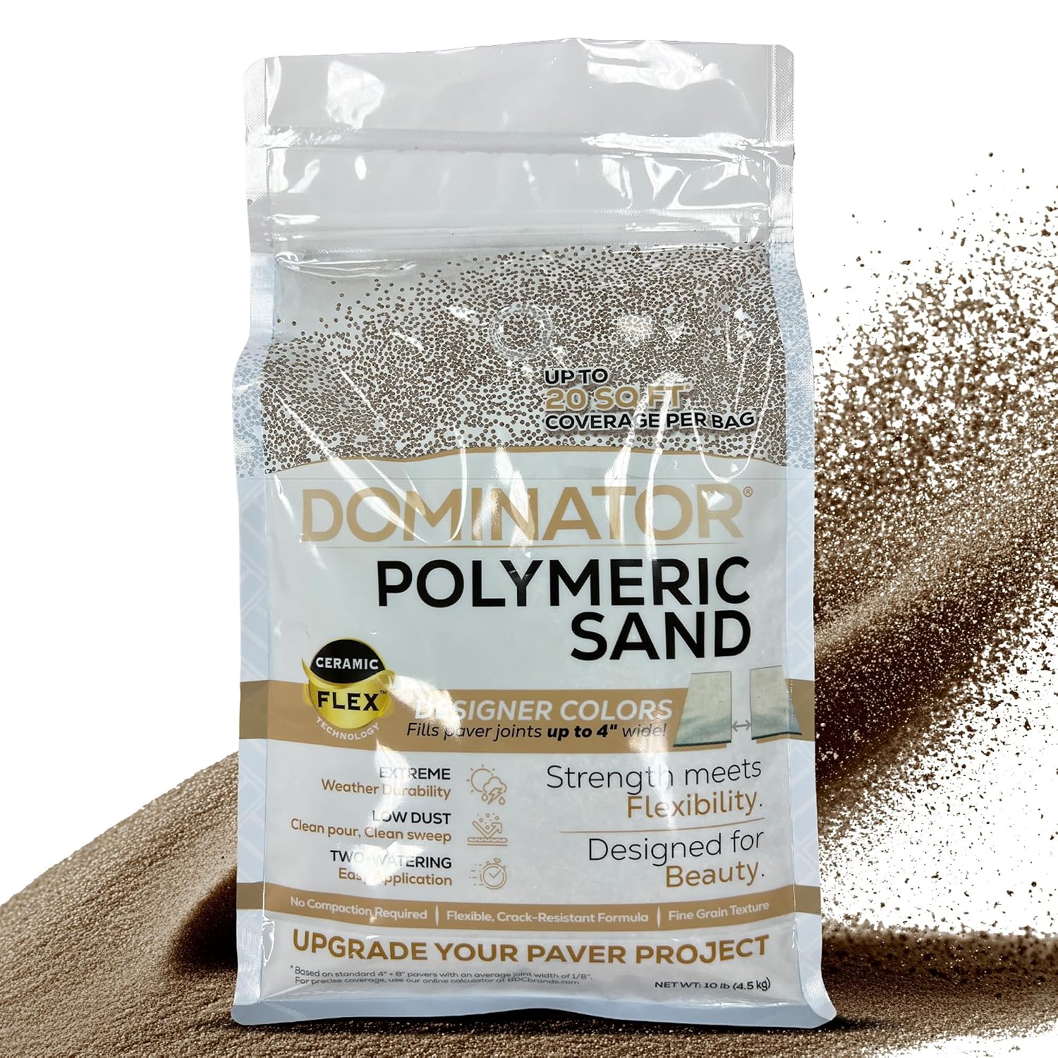 10 Pound Gray Beige DOMINATOR Polymeric Sand with Revolutionary Ceramic Flex Technology for Stabilizing Paver Joints/Gaps, 1/8” up to 4”, Professional Grade Results