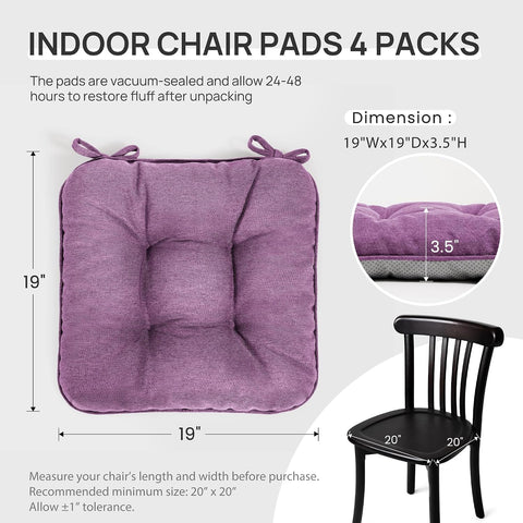 Love's cabin Memory Foam Chair Cushions Set of 4, 19 Inch, Light Purple