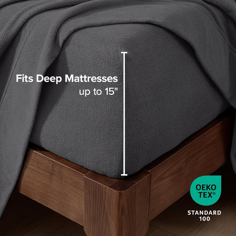 Bare Home Super Soft Fleece Fitted Sheet (King, Grey)