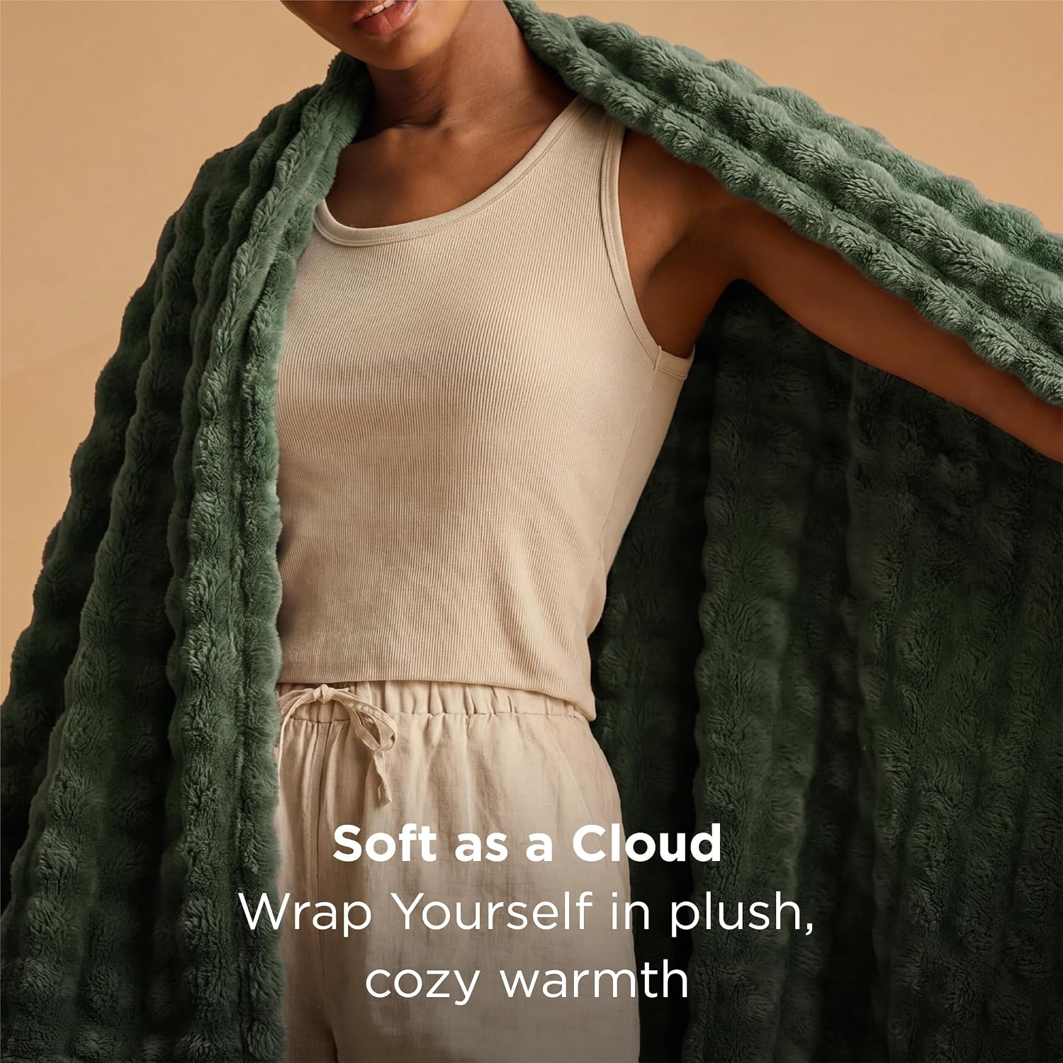 Bedsure 3D Fleece Bubble Blanket for Couch - GentleSoft Green Throw Blanket for Sofa Bed Room Decor - Luxury Soft Cozy Gifts for Women, Lightweight, All Seasons, Olive Green, 50"×60"