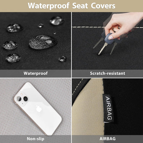 CAR PASS Neoprene EVA Waterproof car seat Covers Front Seats Only, Universal fit for SUV Vehicles Automotive with 5mm Composite EVA Inside,Airbag Compatible (Two Seats 6PCS, Black and Beige)