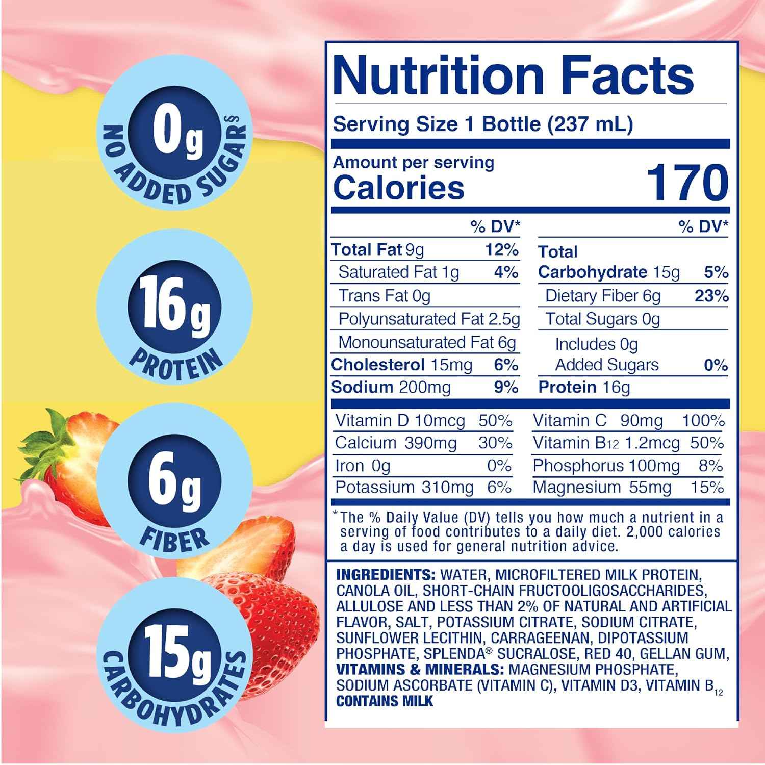SPLENDA Diabetes Nutrition Shakes, Strawberry Cream, 8 Fl Oz (Pack of 24) | Meal Replacement Shake
