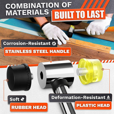 Small Orange Rubber Mallet Hammer 25mm, Double Faced Non Marring Head