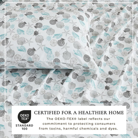 Great Bay Home King Coastal Microfiber Sheet Set - 4-Piece Nautical-Printed, Ultra-Soft Sheets - Beach-Themed Bedding Sheets & Pillowcases (Seashell)