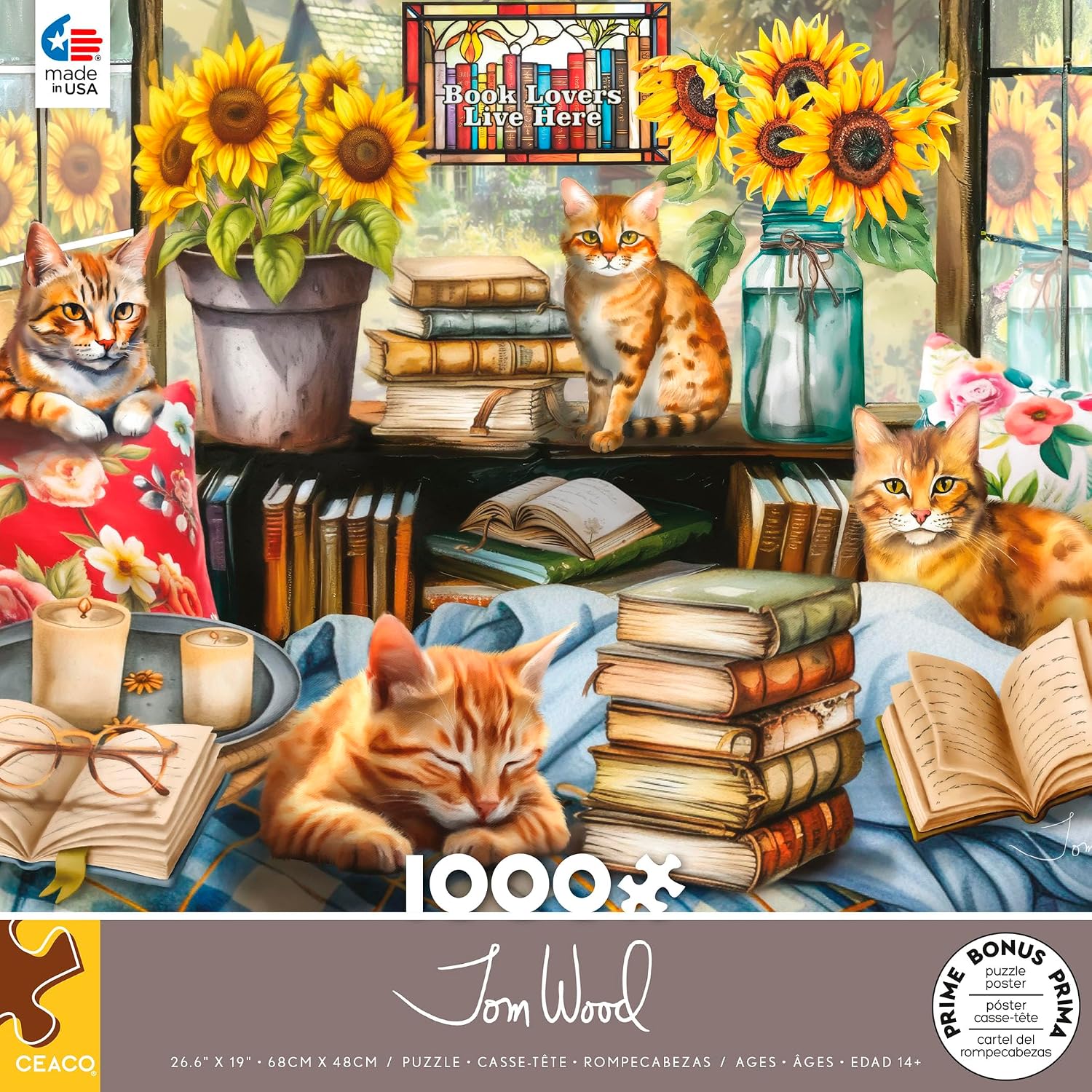 Ceaco - Book Lovers Live Here - Cats - 1000 Piece Jigsaw Puzzle for Adults