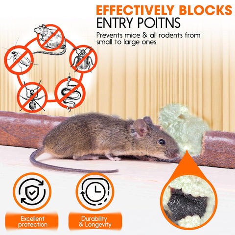 Rodent Barrier Kit 3PCS Steel Wool+3PCS Spray Foam Hole Filler Mice Control