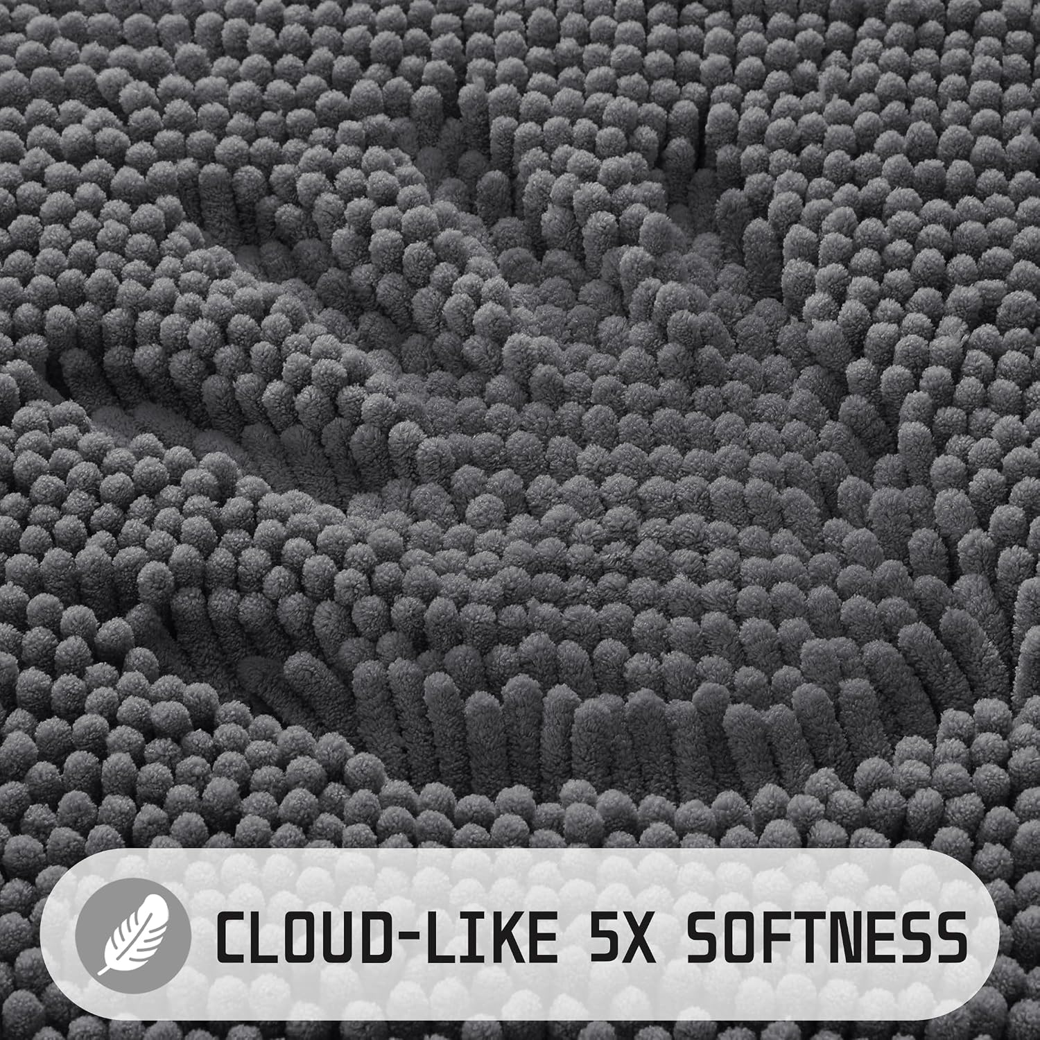 Yimobra Long Bathroom Rugs 44"x24", Extra Soft Non Slip Bath Mat for Tub, Super Absorbent Quick Dry Shaggy Rug Floor Carpet, Machine Washable,Dark Gray
