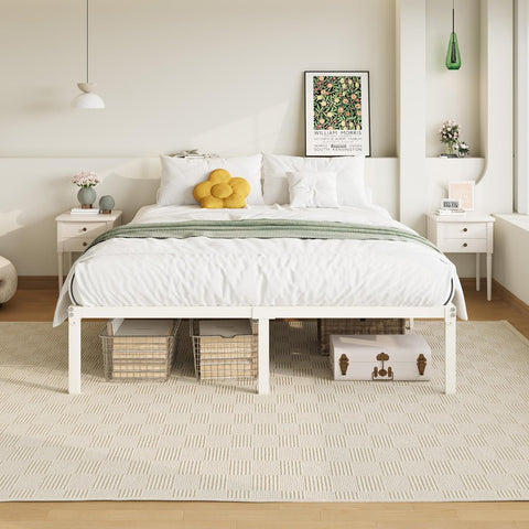 Allewie Full Size Bed Frame, 14 inch Metal Beds with Storage Space, Beige