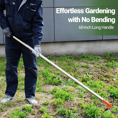 2-in-1 Garden Hoe and Weed Puller Rake 60 Inch Spring Steel Head