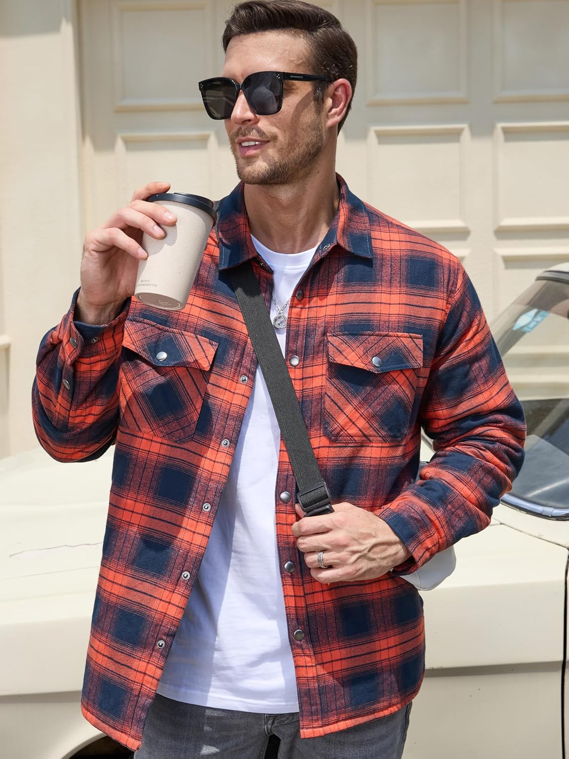 TACVASEN Men's Flannel Shirt Quilted Lined Theraml Winter Coat Button Down Insulated Flannel Shirts Jacket