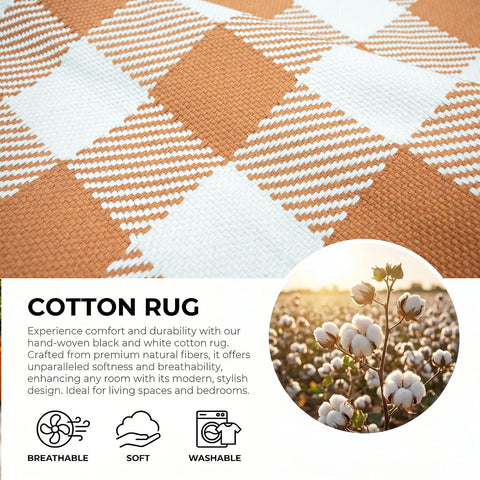 Fall Door Mat Caramel and White Buffalo Plaid Rug 3’x 5’, Washable Layering Rug for Front Door, Entryway, Porch, Farmhouse Decor