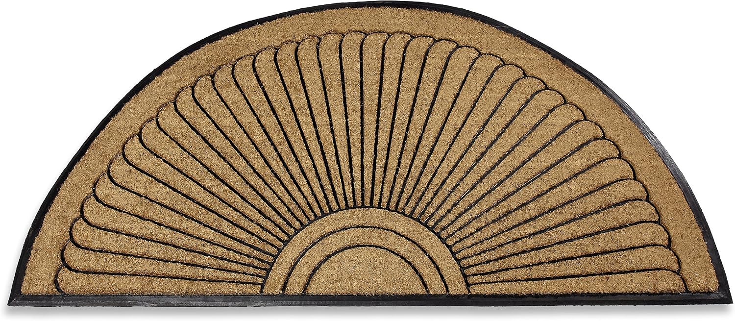 Kempf Sunburst Half Round Coco Coir Doormat, 30" x 48" - Large Natural Fiber Semi-Circle Welcome Mat with Non-Slip Rubber Backing - Heavy Duty Outdoor Entrance Mat for Front Door & Porch
