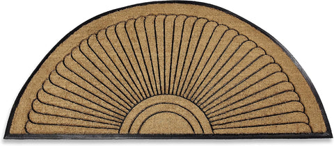 Kempf Sunburst Half Round Coco Coir Doormat, 30" x 48" - Large Natural Fiber Semi-Circle Welcome Mat with Non-Slip Rubber Backing - Heavy Duty Outdoor Entrance Mat for Front Door & Porch