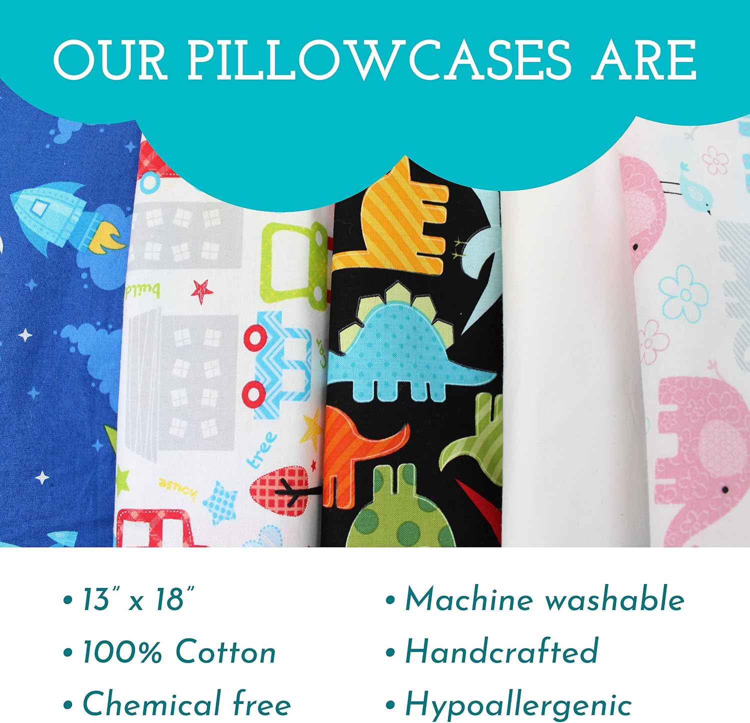 Little Sleepy Head Toddler Pillowcase, 100% Cotton & Hypoallergenic Pillow Case for Toddler Pillow, Snug Fit Envelope Pillowcase, 13x18 Pillowcase, Pilllow Sold Separately (Happy Elephants - White)