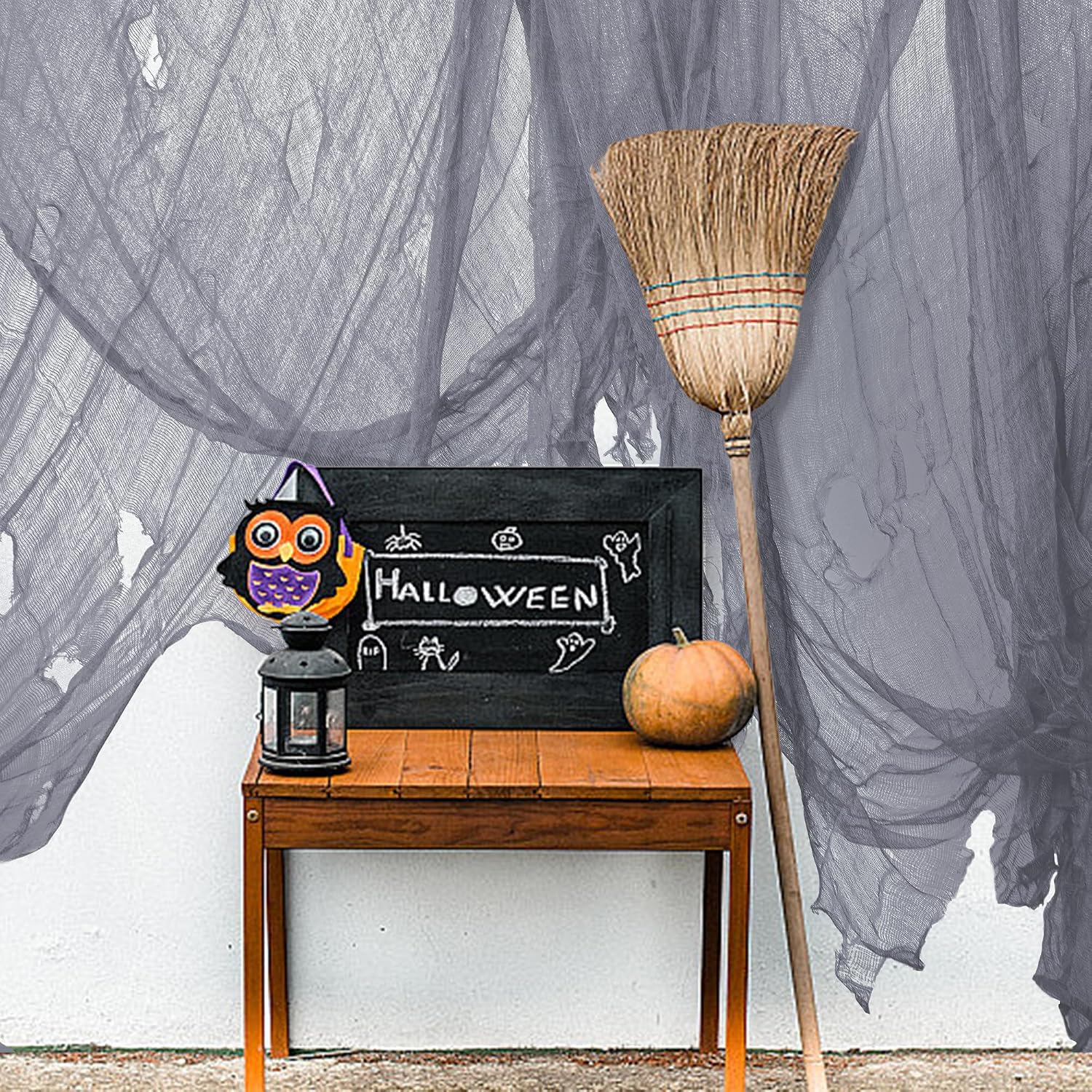 600" x 40" Halloween Creepy Cloth, Gray Halloween Spooky Fabric Cloth