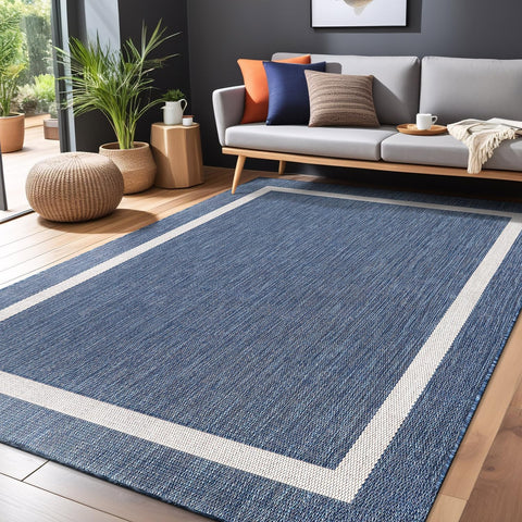 Luul Home Bordered Outdoor Rug 5x7 Washable Outside Carpet for Indoor Patio Porch Waterproof Easy Cleaning Non Shedding Area Rugs Blue 5 x 7