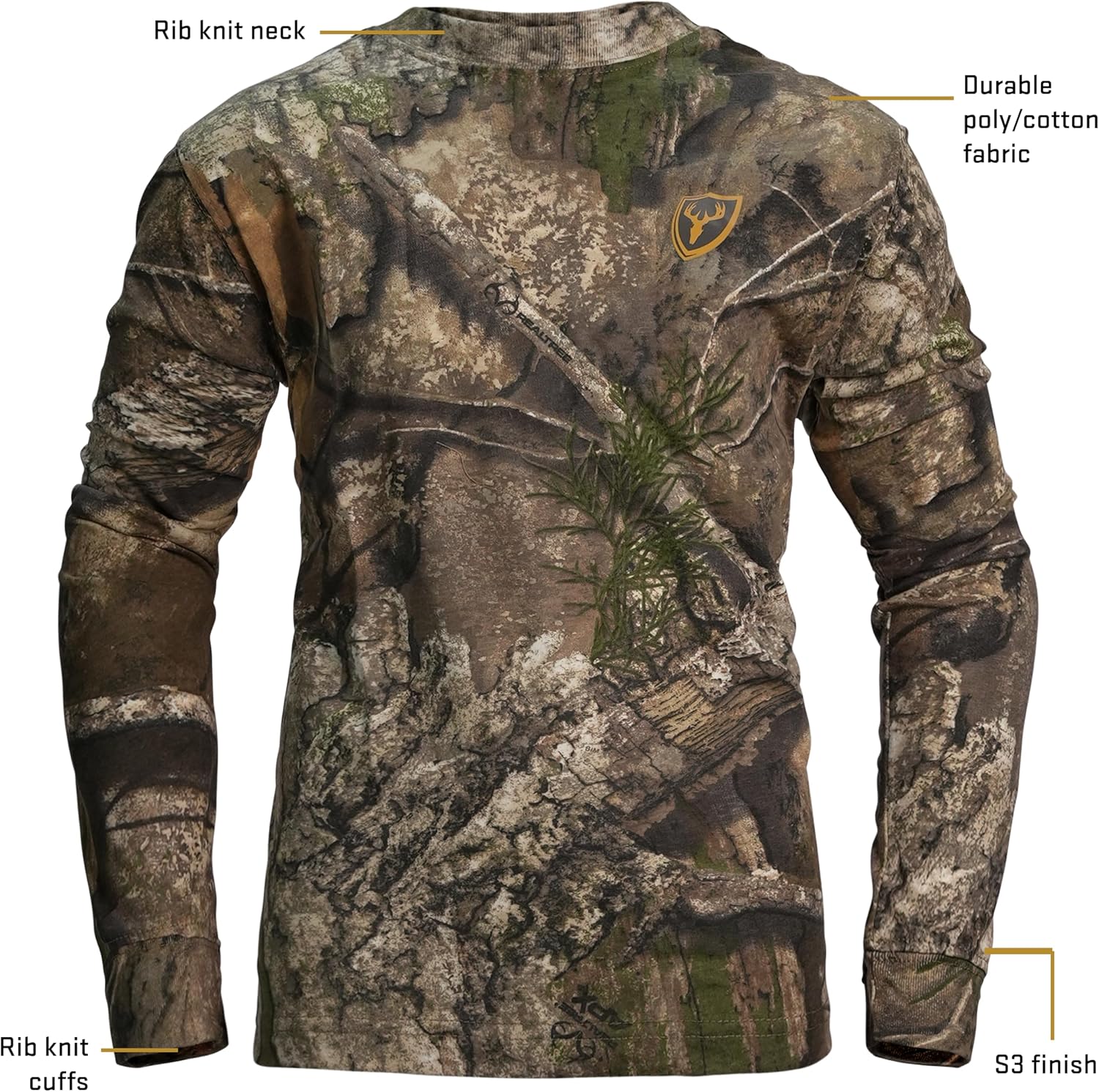 Shield Series Youth Fused Cotton Shirt with Long Sleeves, Youth Camouflage Shirt