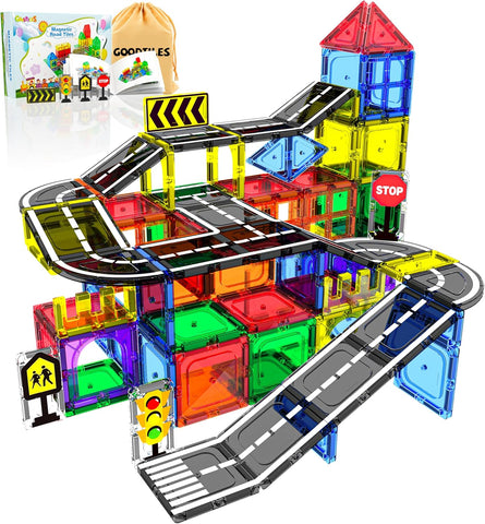 Magnetic Tiles - Road Set, Magnetic Building Blocks, Preschool Montessori Toys Gift for 3+ Year Old Boys and Girls, Sensory Christmas Toys for Kids Aged 3-5 and 4-8, Ideas for Kid with Autism