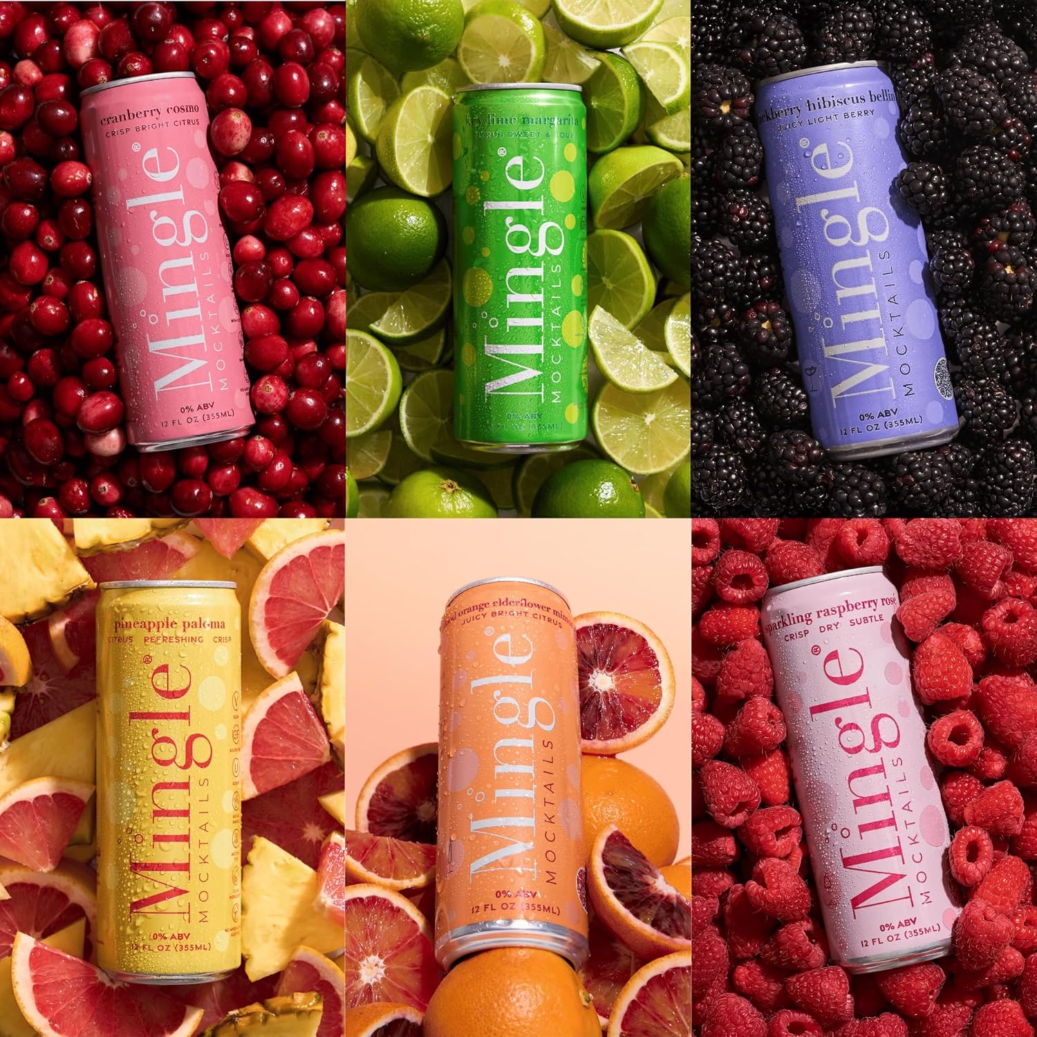 Mingle Mocktails Variety Pack 6 Flavors, 24 Pack, 12 fl oz Cans