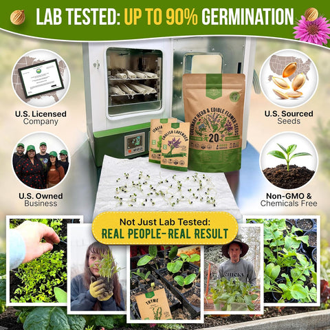 20 Culinary Herbs & Edible Flower Seed Variety Pack for Planting Indoor & Outdoors. 9500+ Non-GMO Heirloom Flower Seeds: Basil, Borage, Echinacea, Lavender, Oregano, Rosemary Seeds & More