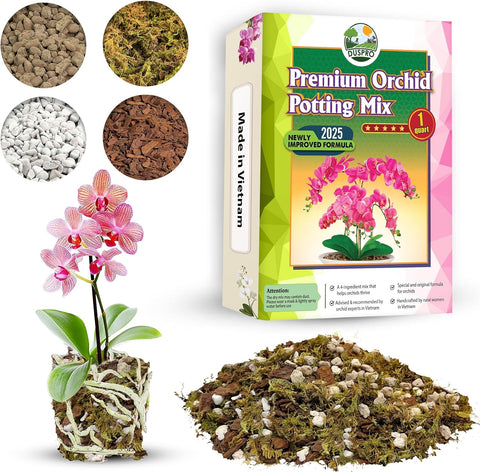 DUSPRO 4in1 Orchid Potting Mix for Repotting, Pre-Mixed & Ready to Use, 1QT