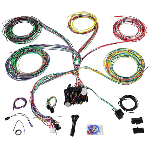 Universal 21 Circuit Wiring Harness Kit with 17 Fuses