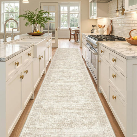 2x12 Runner Rug Non Slip,Washable Hallway Runner Rug,Beige