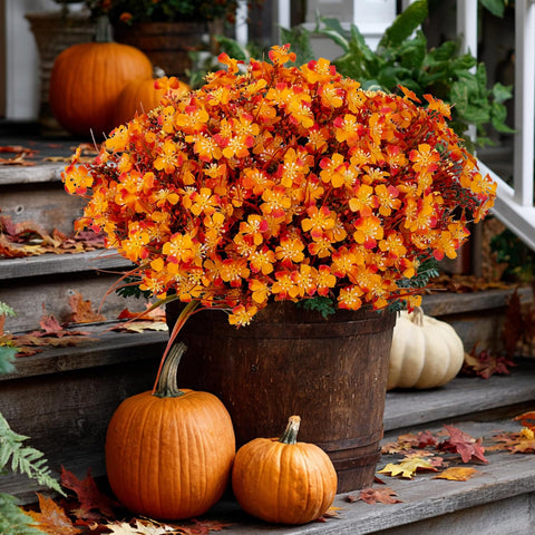 AXYLEX Artificial Fall Flowers Outdoor Fake Mums (Orange, 12 Bundles)