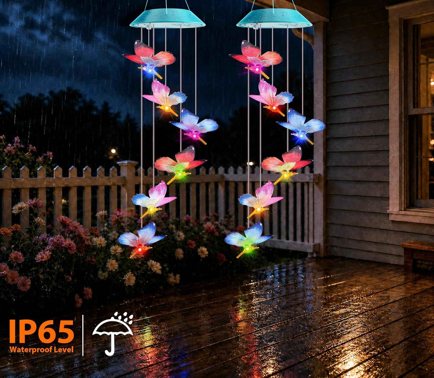 Solar Wind Chime for Ouside, Color Changing Dynamic Butterfly Wind Chimes