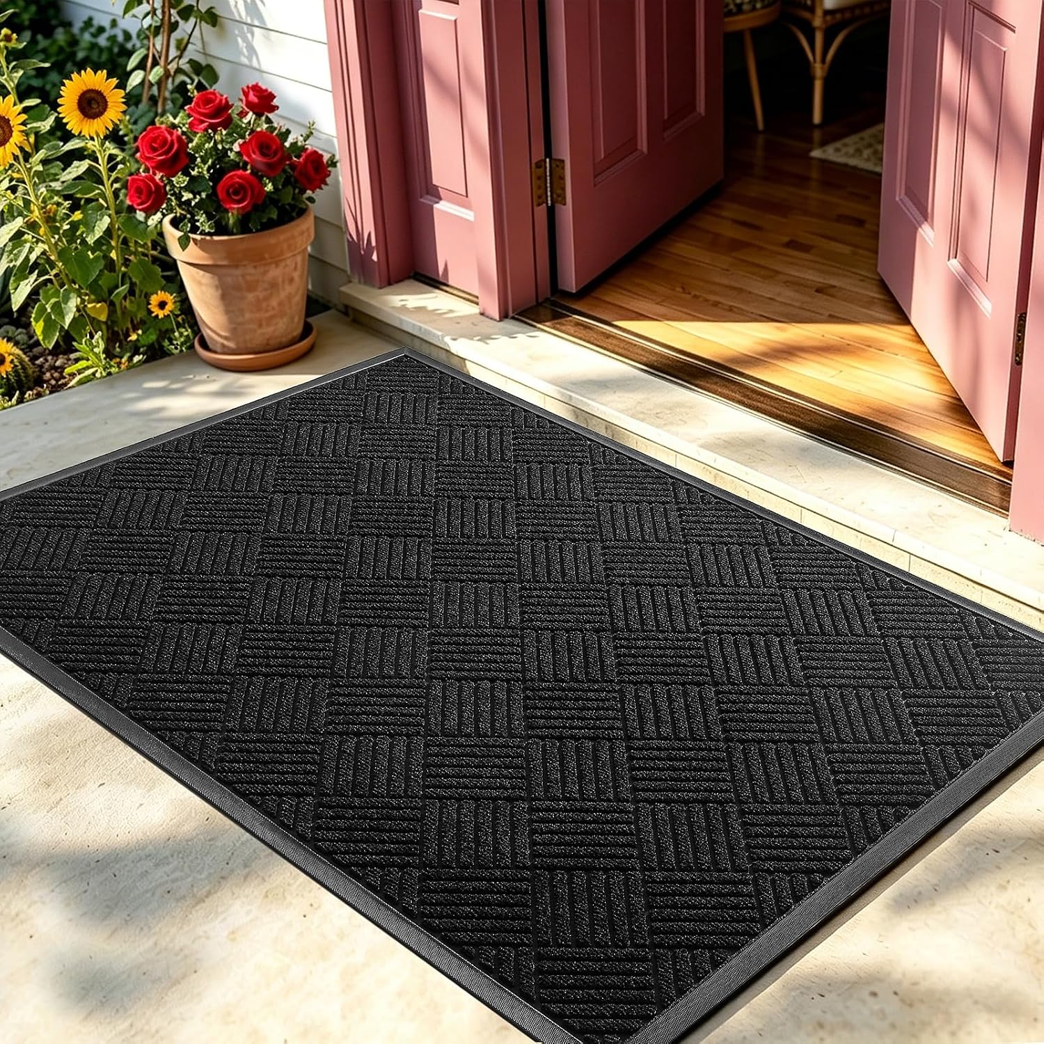 Front Door Mat, Heavy Duty Waterproof Doormat 47.5"x35.5", Black