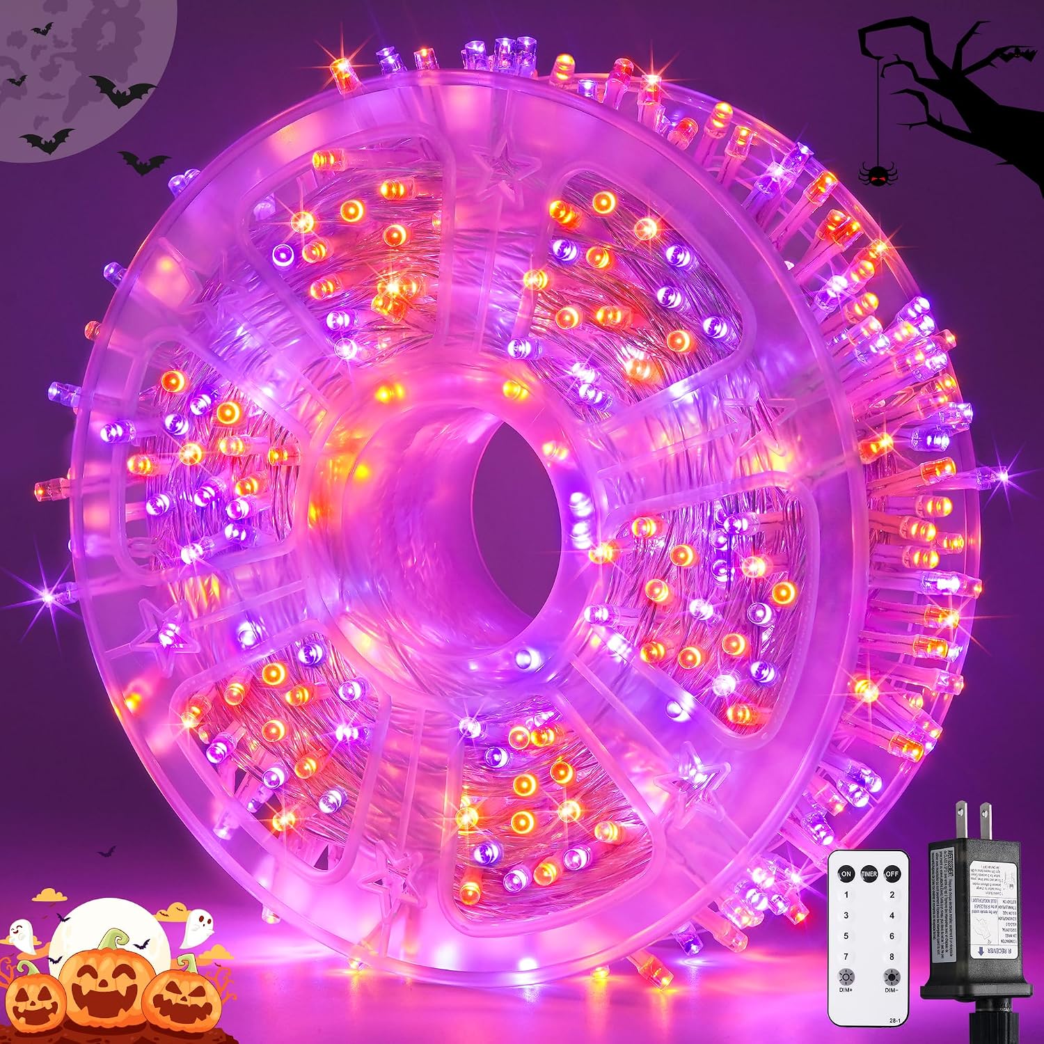 JMEXSUSS 400LED Orange and Purple Halloween Lights Indoor Outdoor