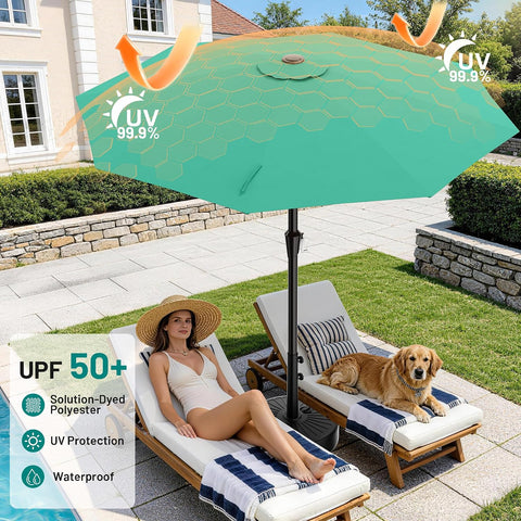 AreShark 9FT Outdoor Patio Umbrella with Tilt and Crank, Peacoke Blue