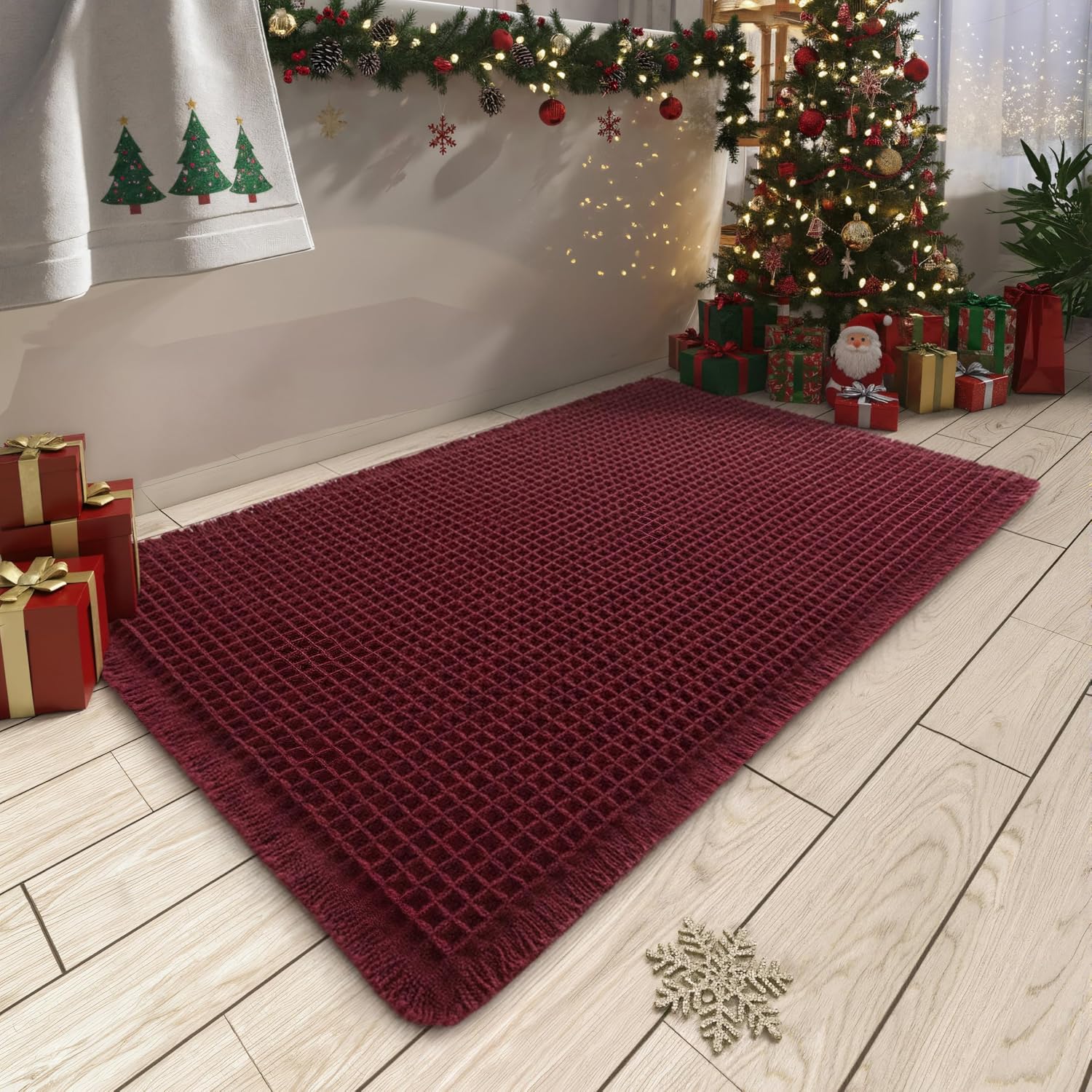 Upgraded Waffle Bath Mat Ultra Absorbent Non Slip Bathroom Mat, 20" x 32"