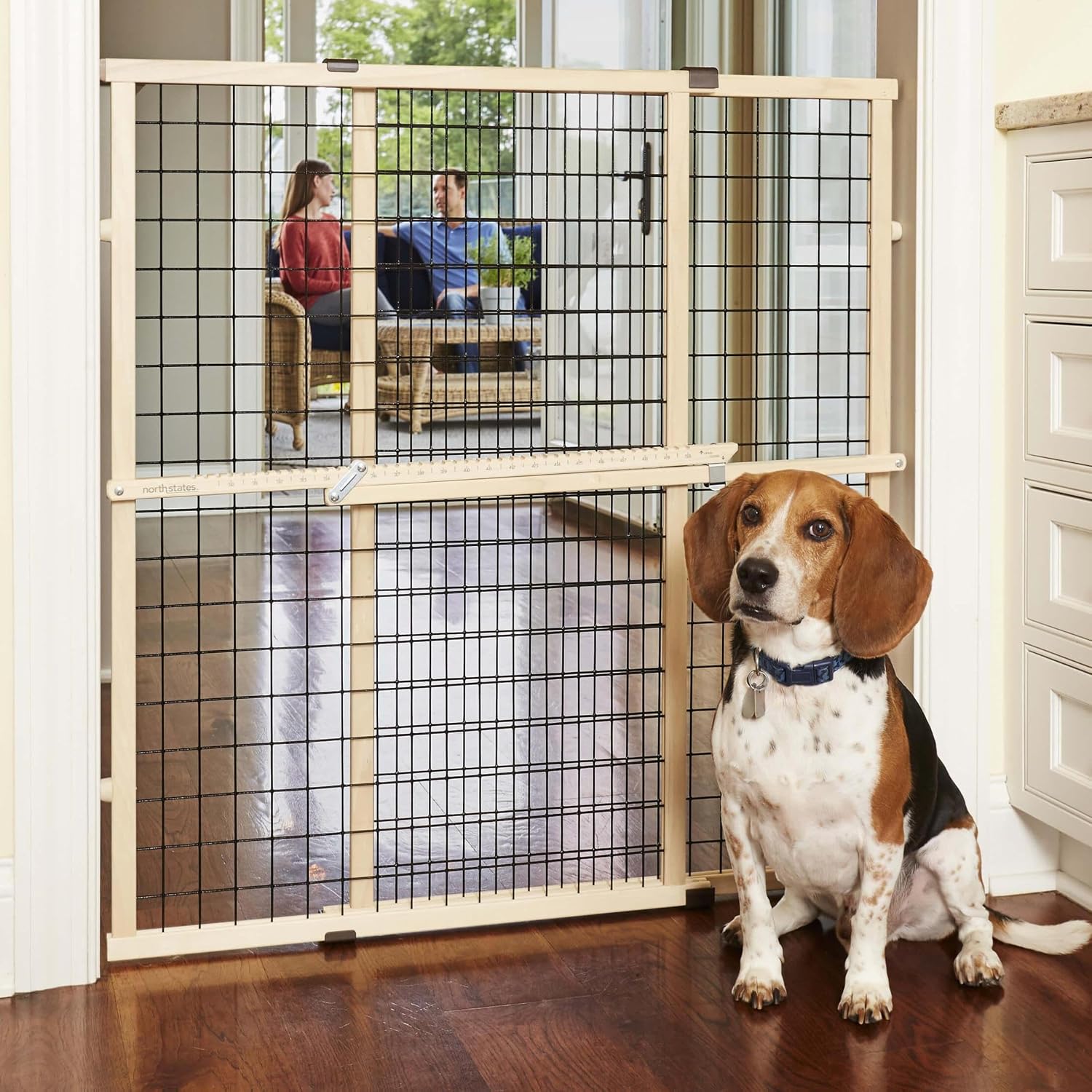 MYPET Wire Mesh Dog Gate: 29.5"-40" Wide, Pressure Mounted with No Tools; Expandable, Durable Pet Gates for Doors and Hallways, 37" Tall, Made with Sustainable Hardwood