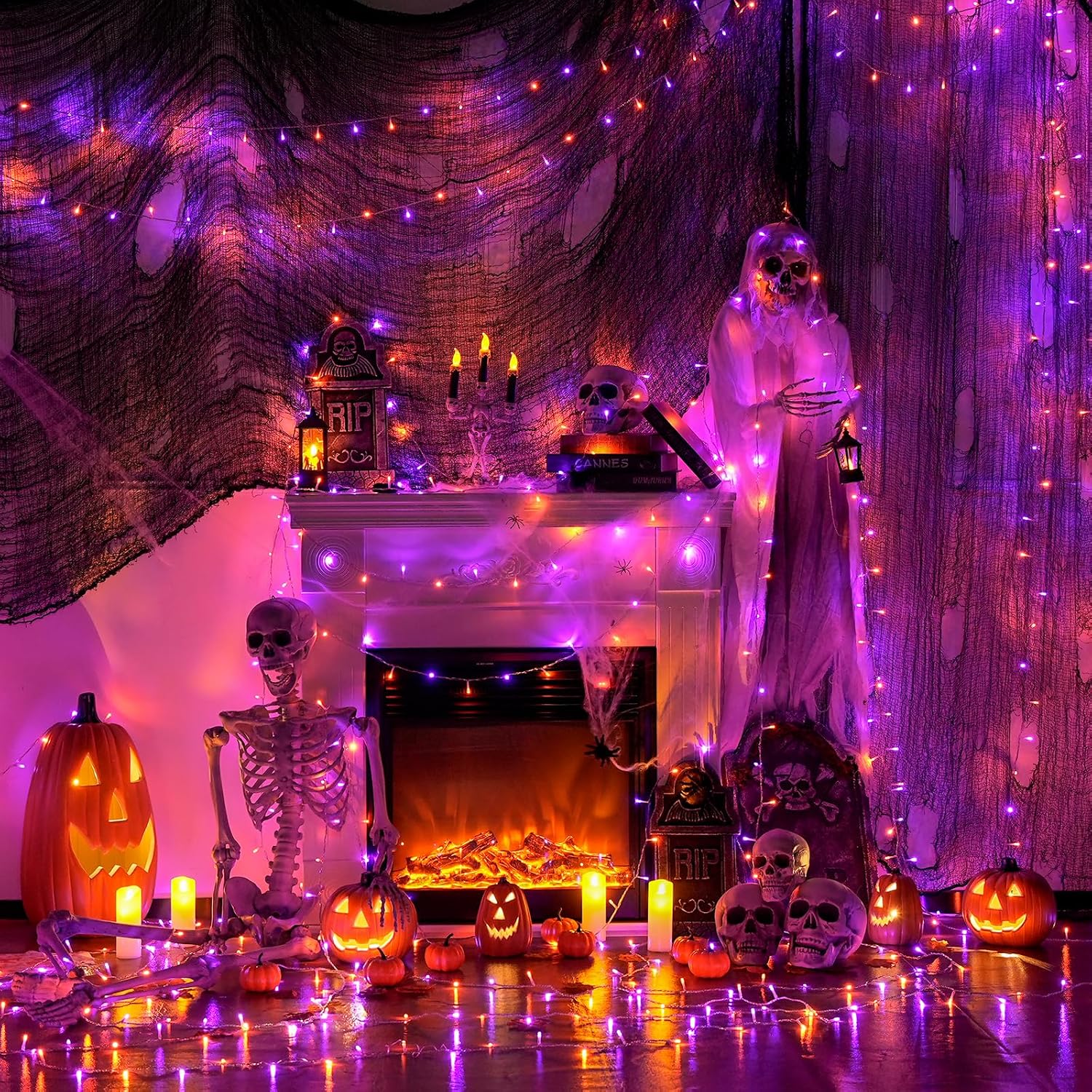 JMEXSUSS 400LED Orange and Purple Halloween Lights Indoor Outdoor