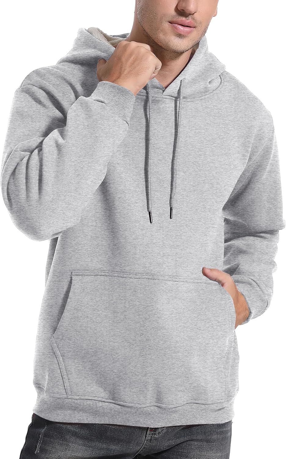Flygo Men's Casual Fleece Sherpa Lined Hoodie Winter Warm Pullover Hooded Sweatshirt