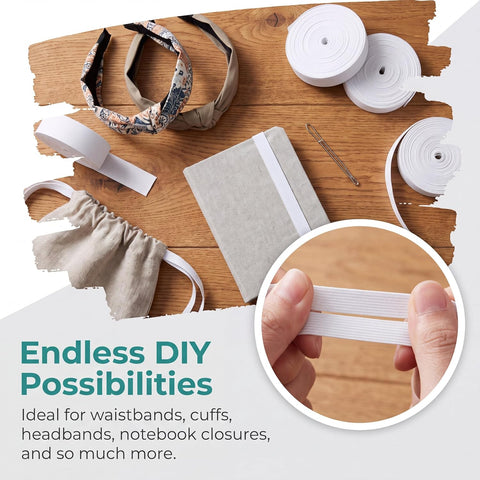 4 Rolls Elastic for Sewing, White Elastic Band 0.5/0.75/1/1.5 Inch Width