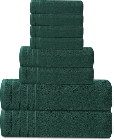Tens Towels 8 Piece Towel Set, 2 XL Bath, 2 Hand, 4 Washcloth, Hunter Green