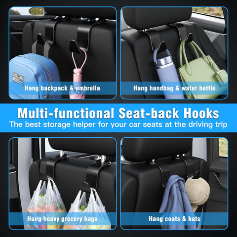4-Pack Car Headrest Hooks Holds 55lbs Seat Storage Organizer for Bags