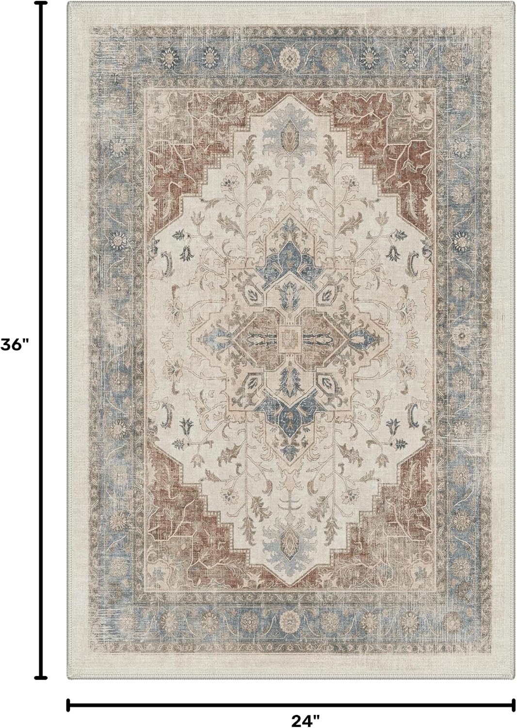 GENIMO 2x3 Rug Machine Washable Low Pile Indoor Entryway Mat for Kitchen Entrance Front Door Bathroom with Non Slip Backing Floral Medallion Dusty Beige