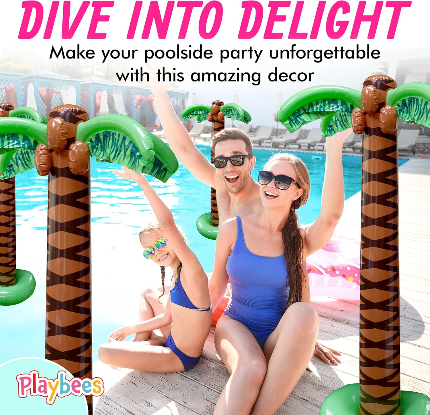 Playbees Giant Inflatable Palm Trees, 66 Inch (5.5 FT), 4 Pack, Tropical Luau Party Decorations for Beach, Poolside, Hawaiian Theme and Outdoor Events, Easy Inflation