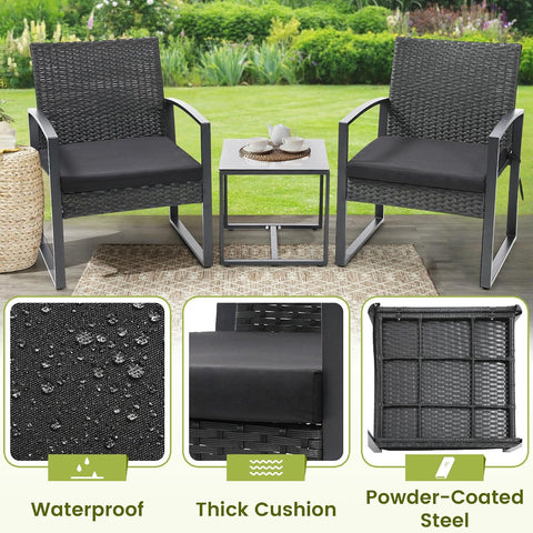 Murago Outdoor 3-Piece Wicker Bistro Set, Patio Conversation Set