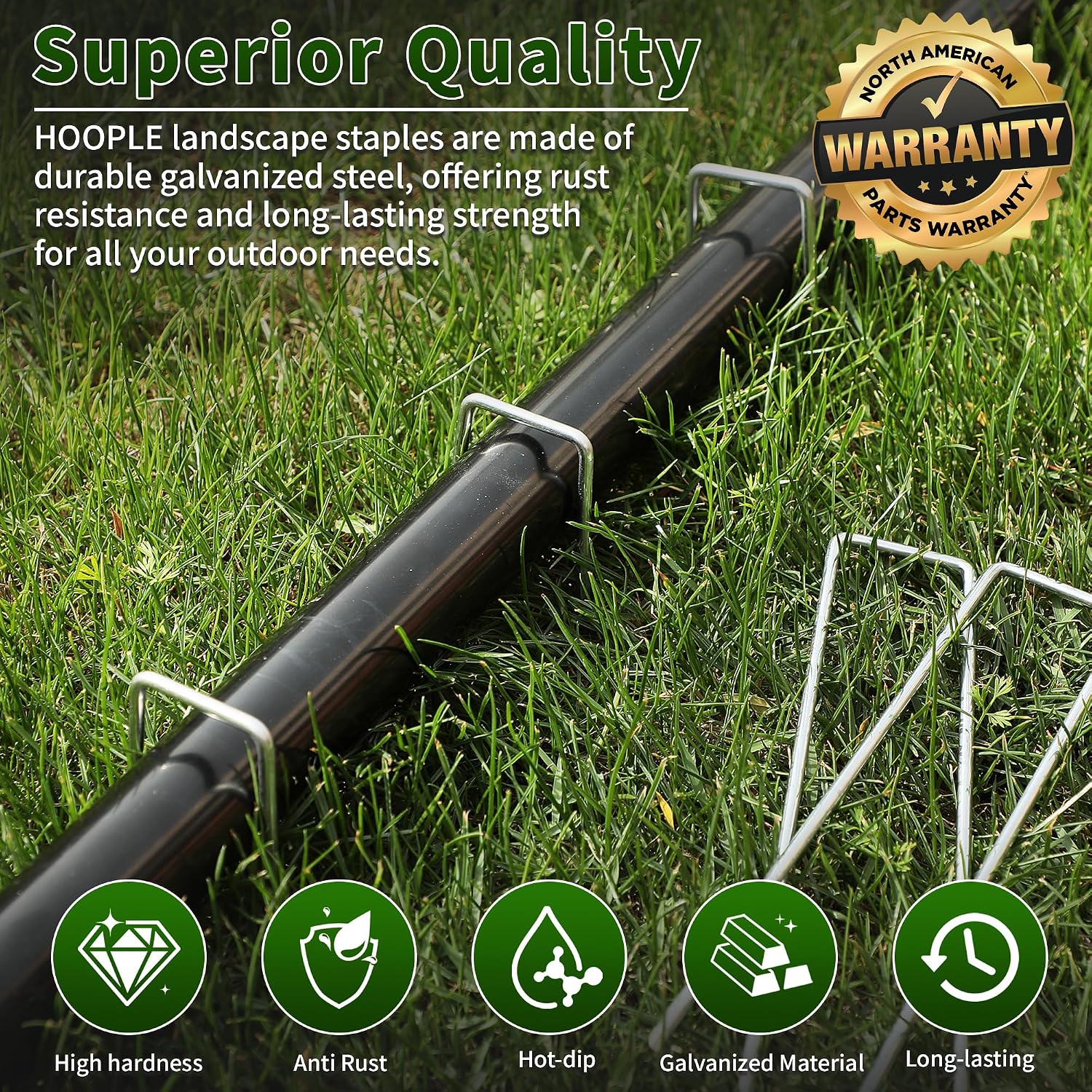 HOOPLE 4 Inch 100 Pack Galvanized Landscape Staples 12 Gauge Garden Stakes Landscaping Fabric Pins Anti-Rust Yard Stakes for Decoration Weed Barrier, Irrigation Tubing, Lawn Fabric & Greenhouse