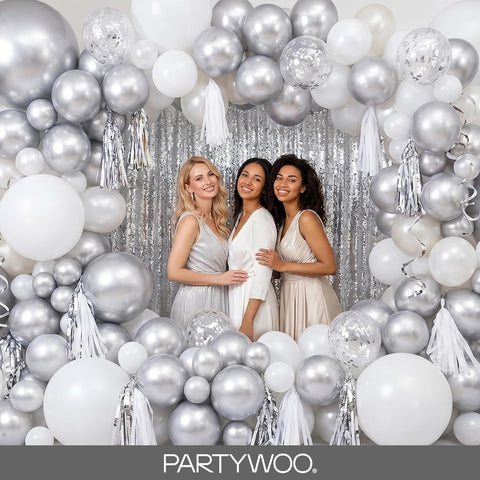 PartyWoo Metallic Silver Balloons, 127 pcs Silver Balloons Different Sizes Pack of 36 18 12 10 5 Inch Silver Balloons Arch Kit Balloon Garlandfor Birthday, Graduation, Party Decorations, Silver-G102