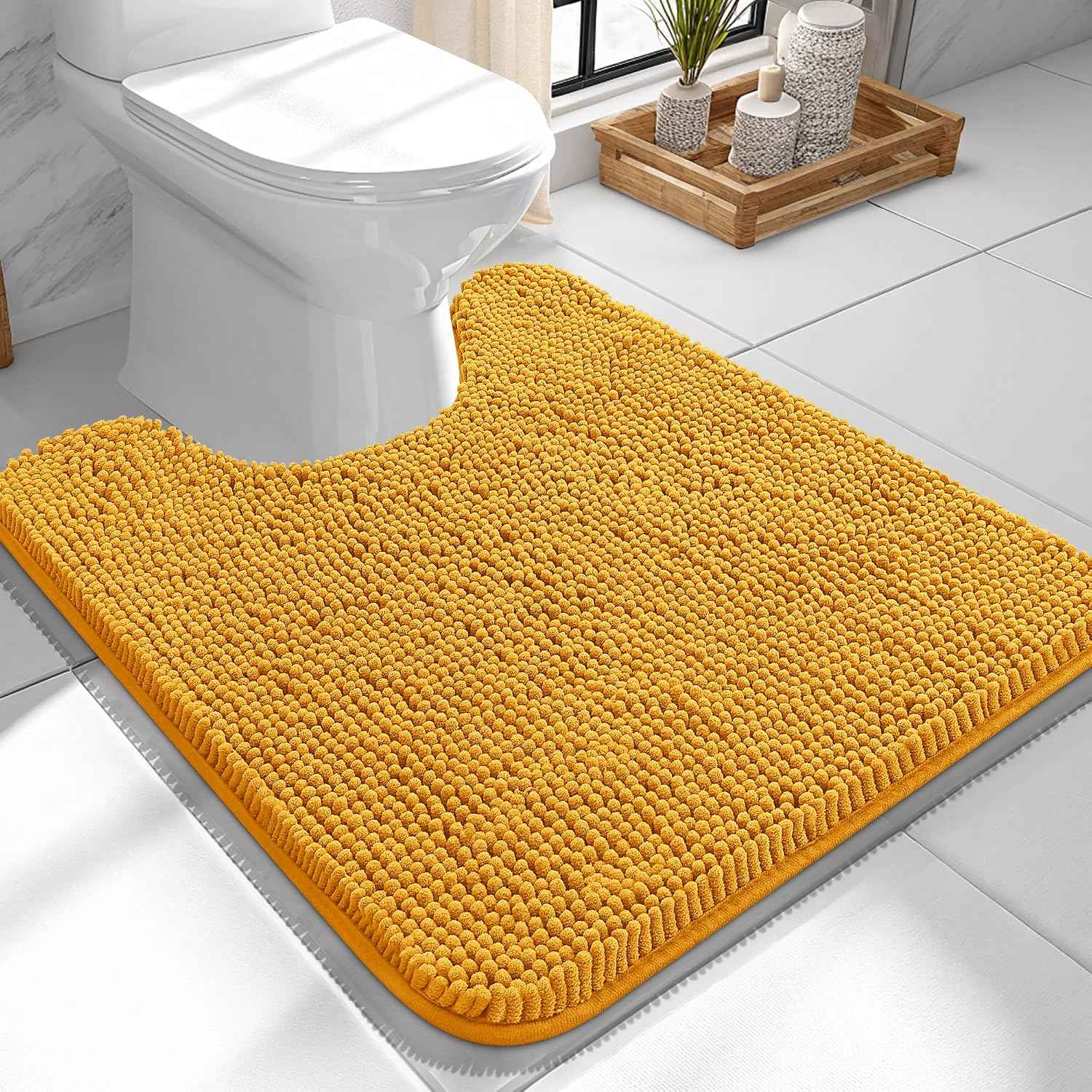 OLANLY Toilet Rugs U-Shaped 24x24, Soft Absorbent Chenille Contour Rugs